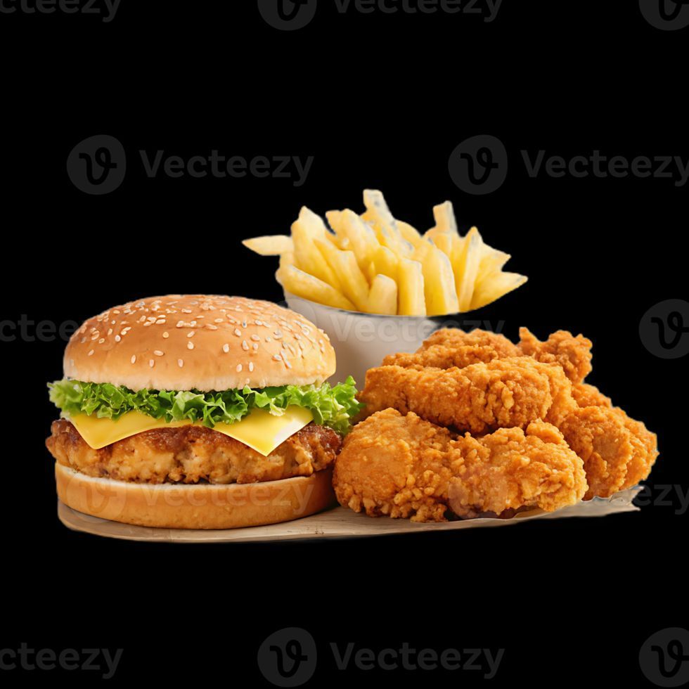 Fried chicken burger+fries