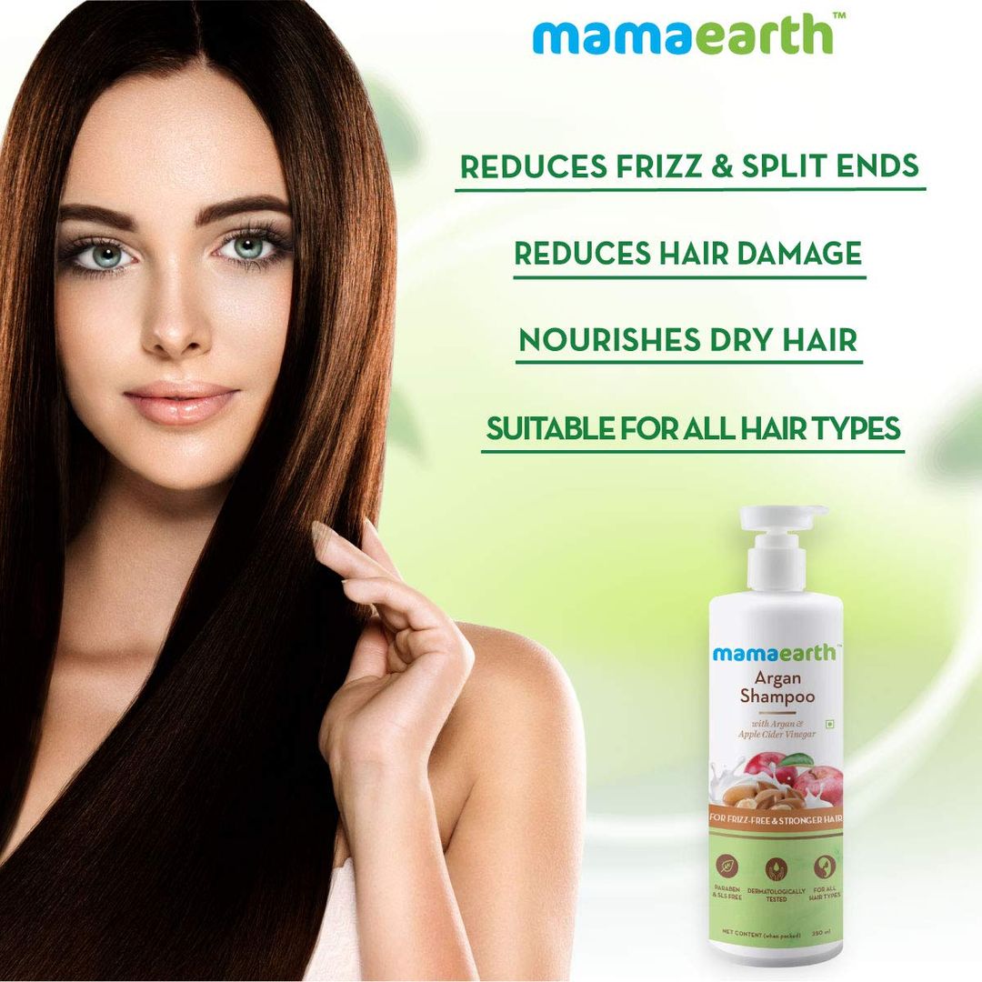 Mamaearth Argan Shampoo with Argan and Apple Cider Vinegar for Frizz-free and Stronger Hair | Reduces Split Ends & Frizz | Repairs Damaged Hair | For Men & Women