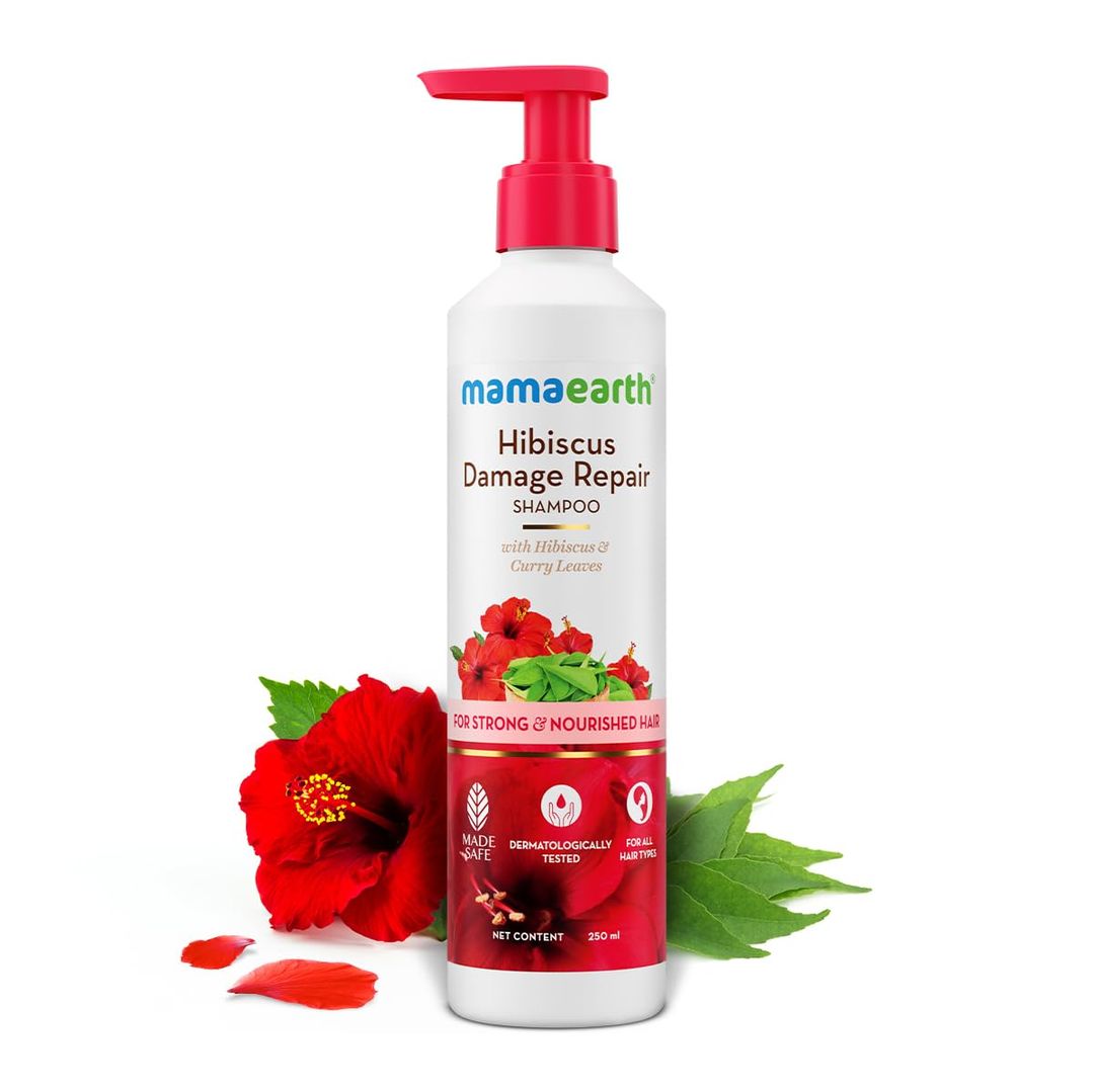 Mamaearth Hibiscus Damage Repair Shampoo With Curry Leaves for Strong & Nourished Hair