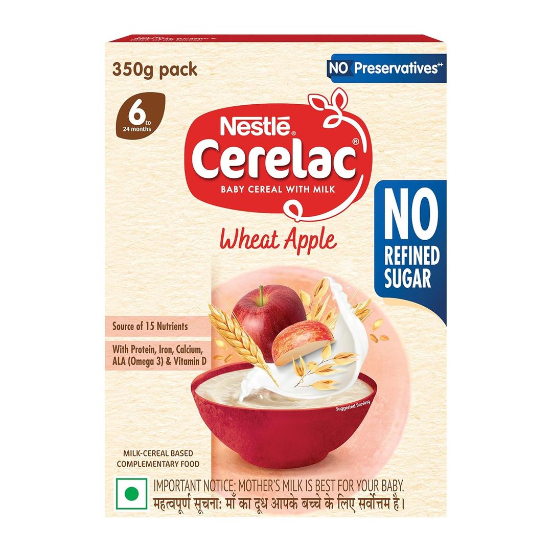 CERELAC Baby Food Cereal | No Refined Sugar | No Preservatives | Wheat Apple for 6 to 24 Months Baby | 360g