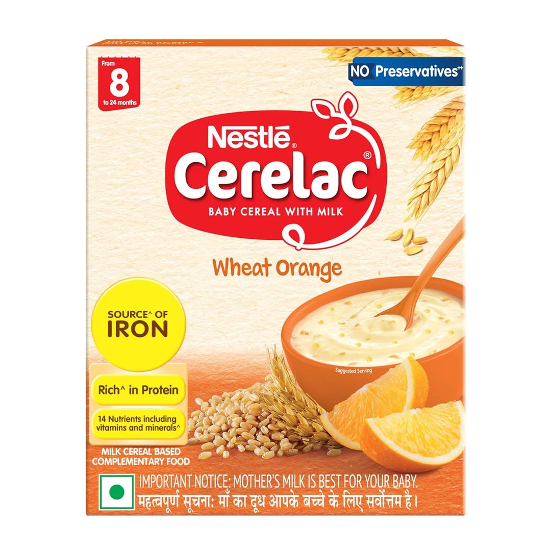CERELAC Baby Food Cereal | Wheat Orange for 8 to 24 Months Baby |Pack of 300g