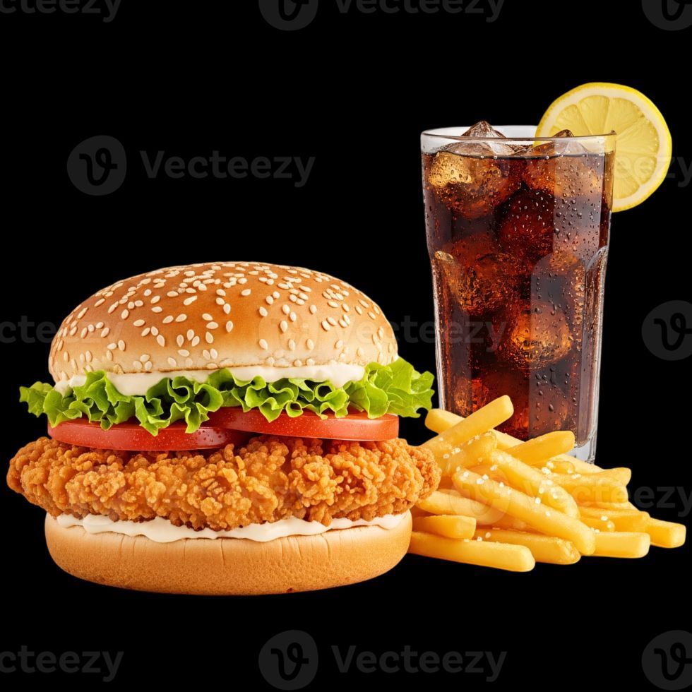 Fried Chicken burger + fries +pepsi