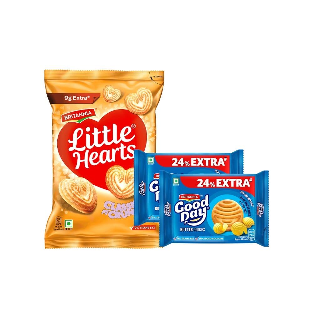 Britannia Good Day Butter Cookies x 2 + Britannia Little Hearts Classic Crunch Biscuit Combo