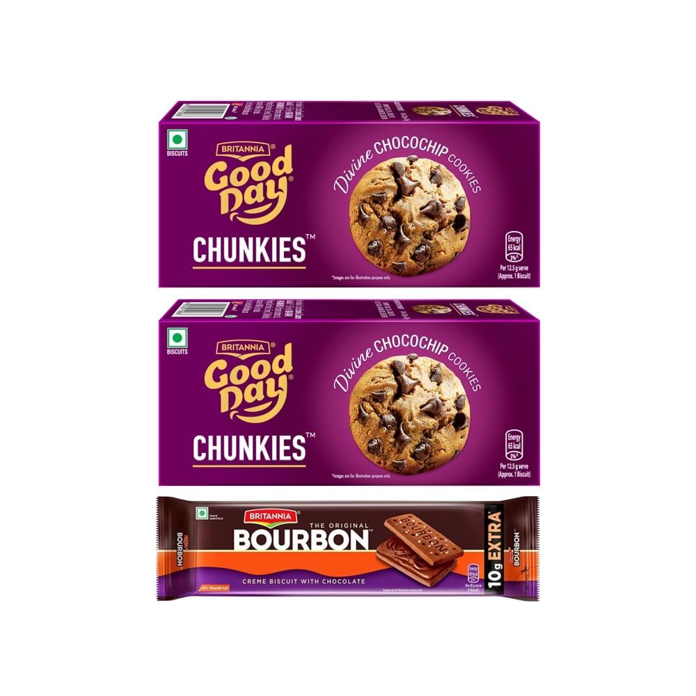 Britannia Good Day Chunkies Chocochip Cookies (75 g) x 2 + Britannia Original Bourbon Creme Biscuit Combo