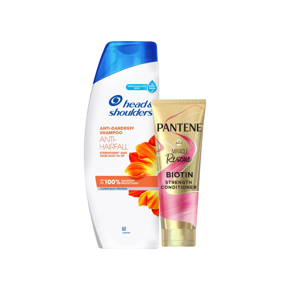 Head & Shoulders Anti Dandruff Anti Hairfall Shampoo + Pantene Miracle Rescue Biotin Strength Conditioner Combo