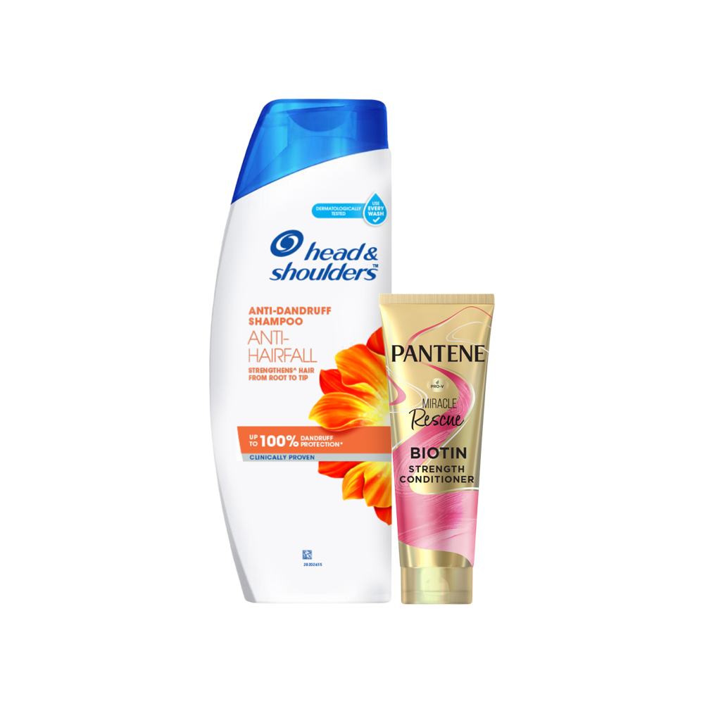 Head & Shoulders Anti Hairfall, Anti Dandruff Shampoo + Pantene Miracle Rescue Biotin Strength Conditioner Combo