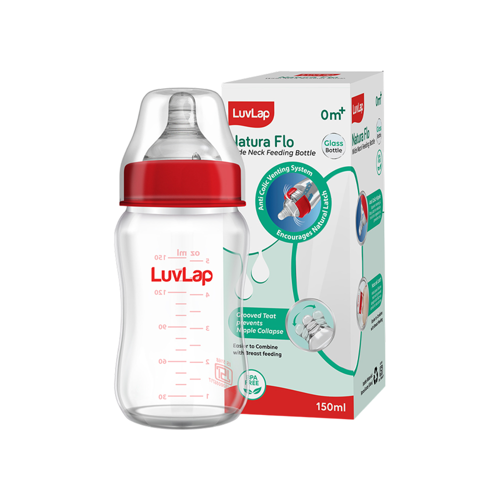 LuvLap Natura Flow Baby Feeding Bottle (150 ml, Transparent)