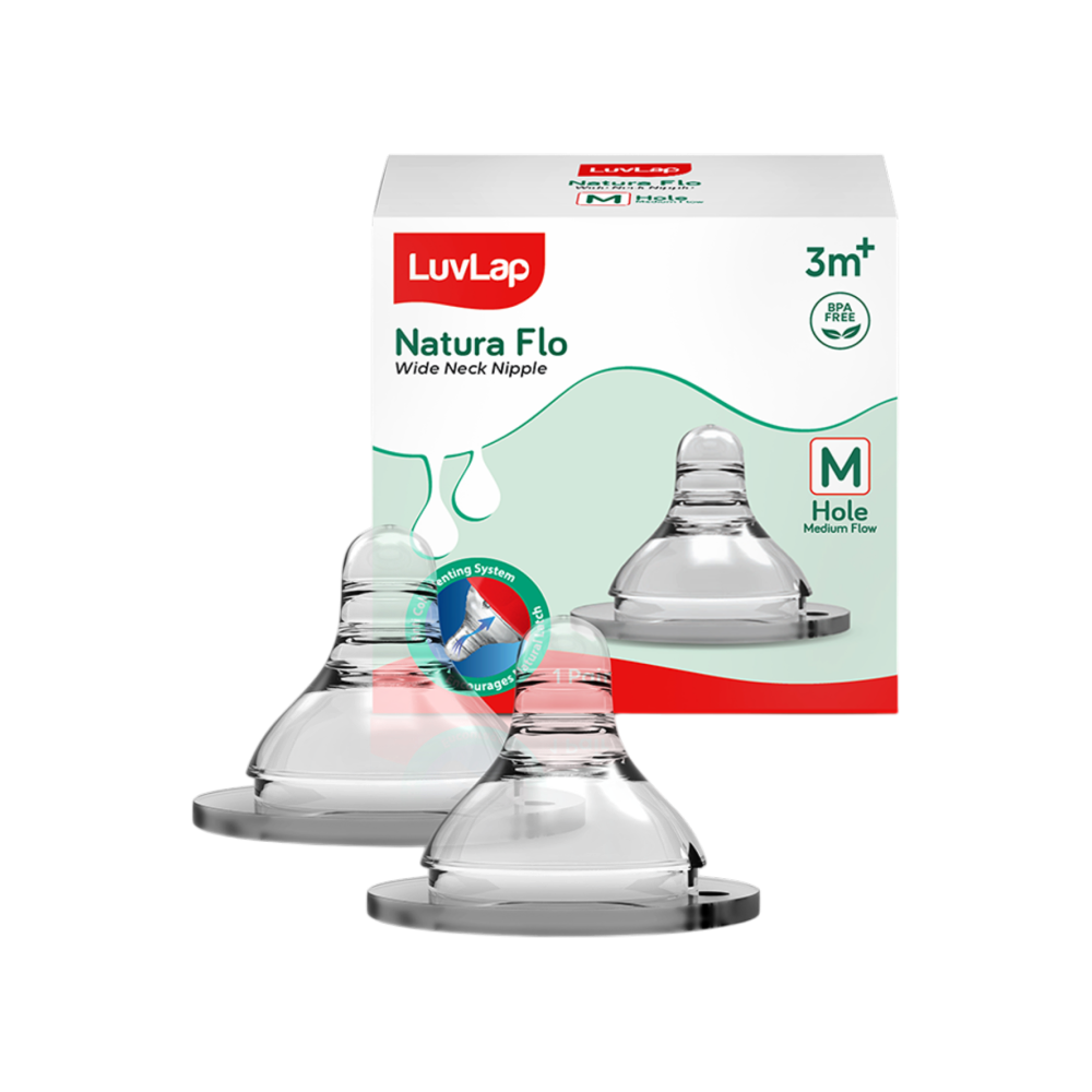 LuvLap Wide Neck Feeding Nipple Medium Flow, 3m+