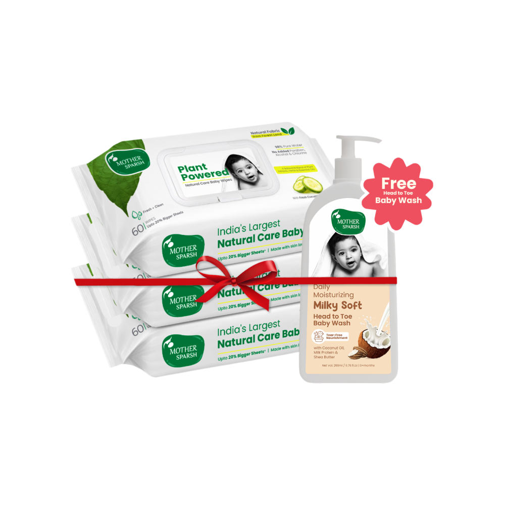 Mother Sparsh Plant Powered Baby Wipes with Free Milky Soft Head-to-Toe Wash
