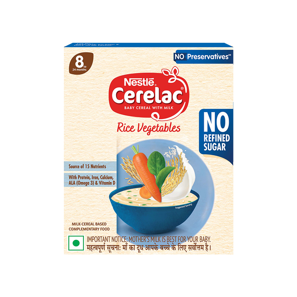 Nestle Cerelac Rice Vegetables Baby Cereal (No Refined Sugar, 8-24 Months)