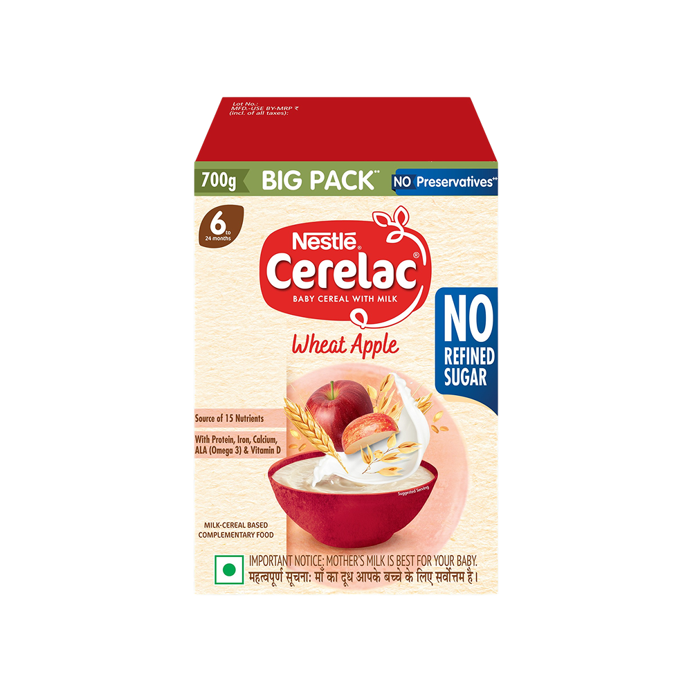 Nestle Cerelac Wheat Apple Baby Cereal (No Refined Sugar, 6-24 Months)