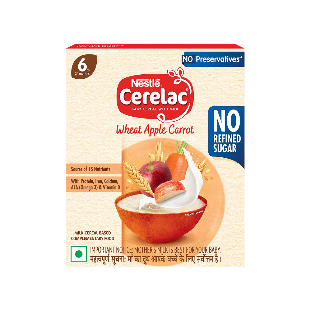 Nestle Cerelac Wheat Apple Carrot Baby Cereal (No Refined Sugar, 6 to 24 Months)