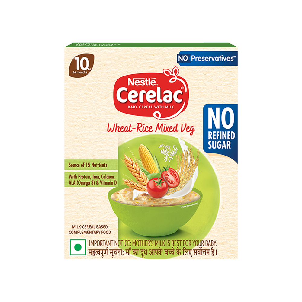Nestle Cerelac Wheat Rice Mixed Veg Baby Cereal (No Refined Sugar, 10 - 24 Months)