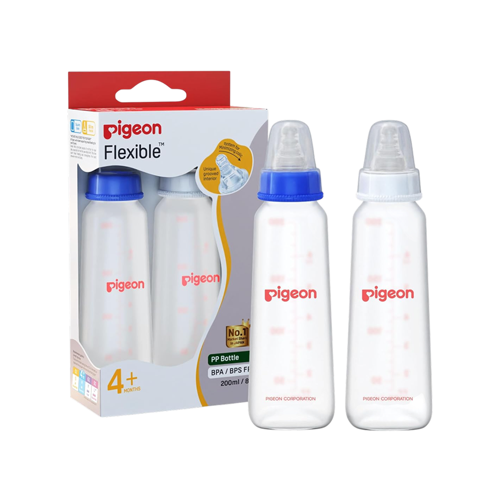 Pigeon Baby Flexible Baby Feeding Bottle (4+ months) (200 ml, Blue, White)