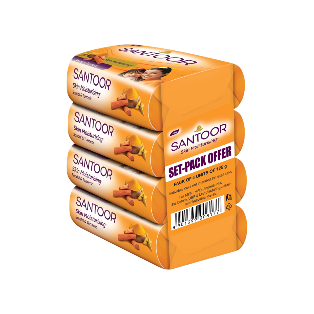 Santoor Skin Moisturising Sandal & Turmeric Soap - Pack of 4
