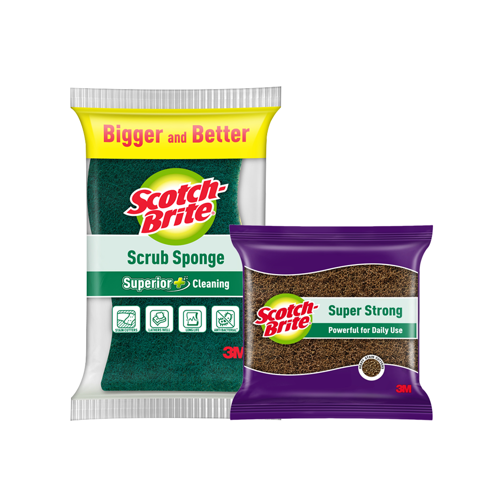Scotch Brite Sponge Scrub +  Heavy Duty Scrub Pad (Medium) Combo